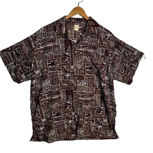 Vintage Creations Hawaii Tiki Aloha Shirt L Brown - Picture 1 of 8